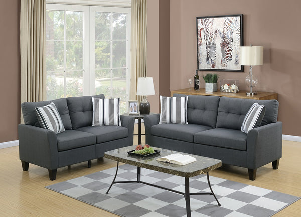 English Elm Living 2-Piece Sofa and Loveseat Set with Glossy Polyfiber, Solid Pine Frame, Accent Pillows, Contemporary Style Charcoal grey 27 L x 30 W x 35 H HS00F6533-ID-AHD