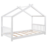 Hearth and Haven Twin Size House Platform Bed with Headboard and Footboard, Roof Design, White WF284064AAK
