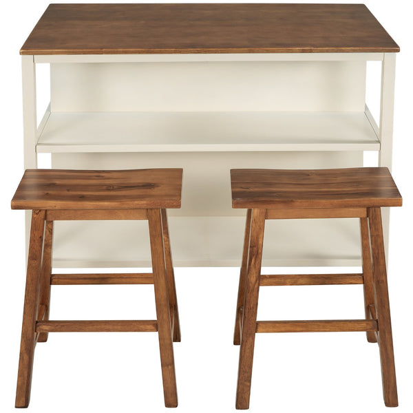 English Elm TOPMAX Solid Wood 3-Piece 45" Kitchen Island Set with 2 Ergonomic Stools, Walnut Top & Cream White Frame - Durable Rubberwood Prep Table with Open Shelves, Small Space Dining (45x27x36) SH000189AAD