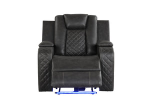 English Elm BENZ Power Recliner Chair with LED Lights, Faux Leather Gray, Bluetooth Speaker & One-Touch Control 659436262294