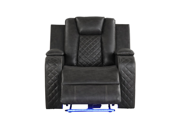 English Elm BENZ Power Recliner Chair with LED Lights, Faux Leather Gray, Bluetooth Speaker & One-Touch Control 659436262294