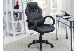 English Elm Office Chair - Ergonomic Cushioned Comfort Design For Gaming And Work, Adjustable Height, Black Fabric HS00F1688-ID-AHD