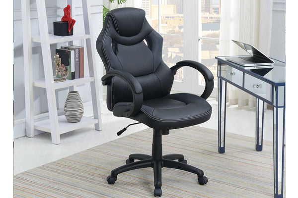 English Elm Office Chair - Ergonomic Cushioned Comfort Design For Gaming And Work, Adjustable Height, Black Fabric HS00F1688-ID-AHD