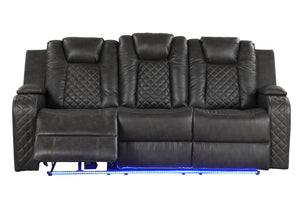 English Elm BENZ Power Reclining 3PC Set in Gray Faux Leather with LED Lights, Bluetooth, USB, Cupholders B009S01936