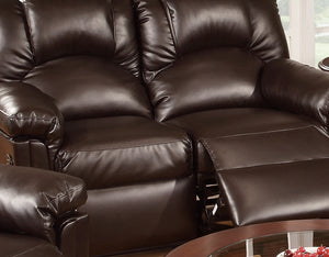 English Elm Motion Sofa Brown Bonded Leather 80" Contemporary Motion Recliner Couch Solid Wood Frame Luxe Comfort HS00F6675-ID-AHD