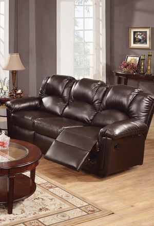 English Elm Motion Sofa Brown Bonded Leather 80" Contemporary Motion Recliner Couch Solid Wood Frame Luxe Comfort HS00F6675-ID-AHD