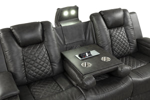 English Elm BENZ Power Reclining 3PC Set in Gray Faux Leather with LED Lights, Bluetooth, USB, Cupholders B009S01936