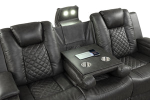 English Elm BENZ Power Reclining 3PC Set in Black Faux Leather with LED Lighting, Bluetooth, USB, Cupholders B009S01935