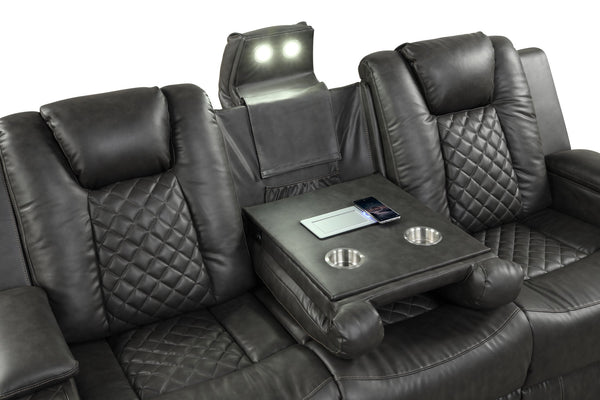 English Elm BENZ Power Reclining 3PC Set in Black Faux Leather with LED Lighting, Bluetooth, USB, Cupholders B009S01935
