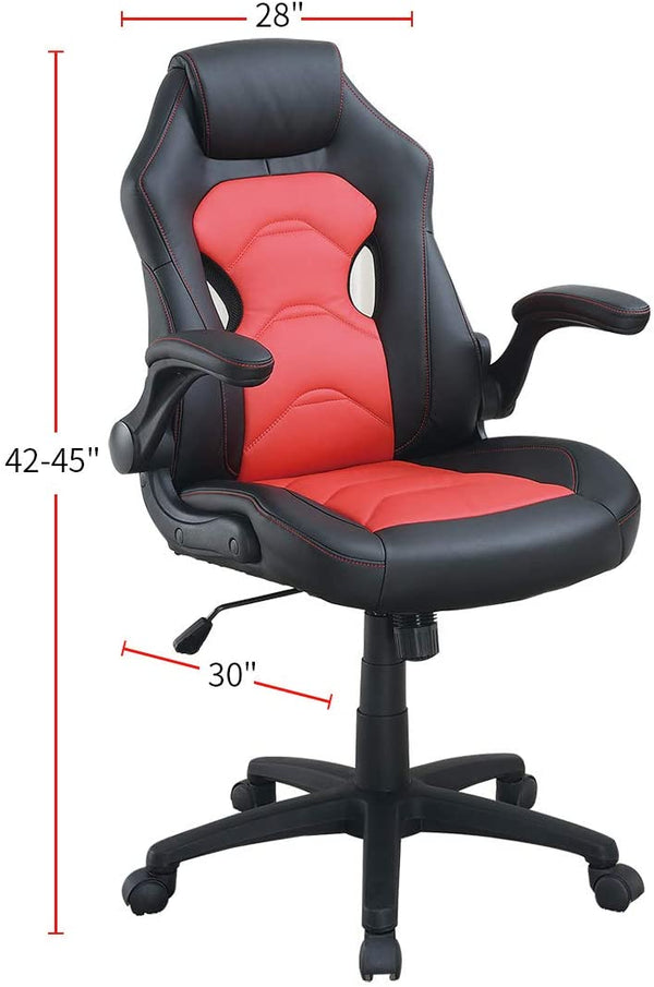 English Elm Office Gaming Chair with Breathable Back, Ergonomic Armrests and Adjustable Height for Comfort Black+Red 13.4 L x 28 W x 24 H HS00F1691-ID-AHD