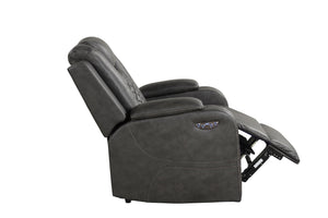 English Elm BENZ Power Recliner Chair Faux Leather Black with LED Lighting, Bluetooth Speaker, Console, One-Touch Adjustable Headrest G150109059