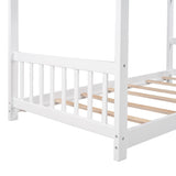 Hearth and Haven Twin Size House Platform Bed with Headboard and Footboard, Roof Design, White WF284064AAK