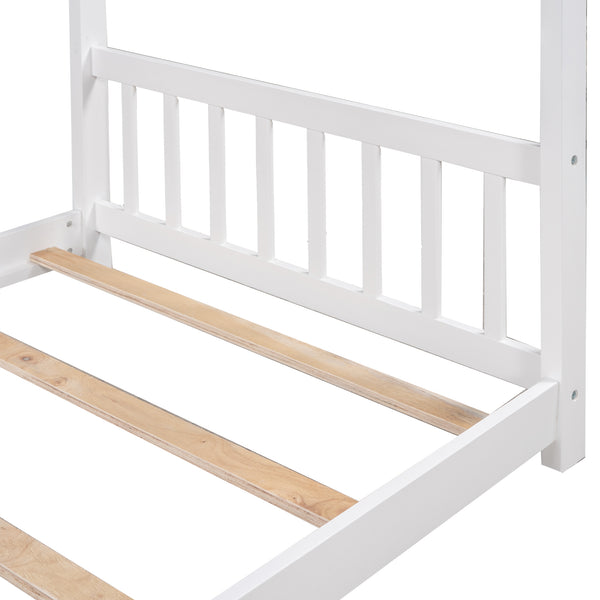 English Elm Twin House Platform Bed with Roof Headboard and Footboard, Pine & MDF, Low Profile Safeguard Design White WF284064AAK