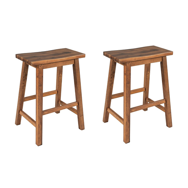 English Elm TOPMAX Farmhouse Rustic 2-Piece Counter Height Wood Stools for Small Spaces, Ergonomic Walnut Finish, 300lb Capacity WF285473AAD