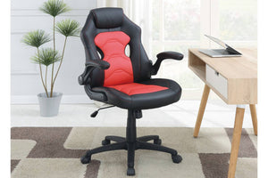 English Elm Office Gaming Chair with Breathable Back, Ergonomic Armrests and Adjustable Height for Comfort Black+Red 13.4 L x 28 W x 24 H HS00F1691-ID-AHD