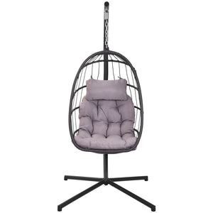 English Elm Outdoor Wicker Hanging Egg Chair With Plush Grey Cushion – Uv Resistant & Modern Aluminum Frame W34965361-GIGA