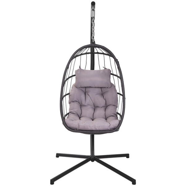 English Elm Outdoor Wicker Hanging Egg Chair With Plush Grey Cushion – Uv Resistant & Modern Aluminum Frame W34965361-GIGA