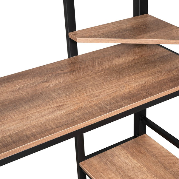 English Elm Full Metal & MDF Loft Bed Full with Long Under-Desk, 2-Tier Corner Shelves, Guardrail Ladder Black SM000608AAB