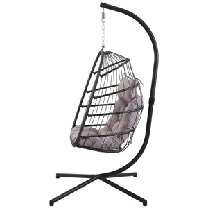 English Elm Outdoor Wicker Hanging Egg Chair With Plush Grey Cushion – Uv Resistant & Modern Aluminum Frame W34965361-GIGA