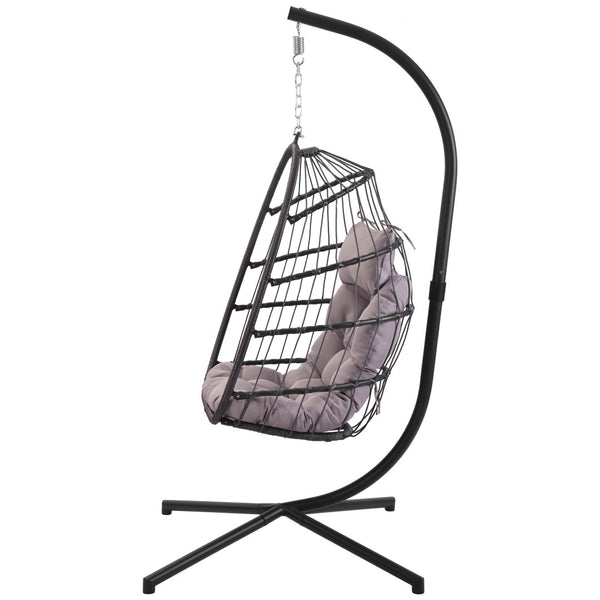 English Elm Outdoor Wicker Hanging Egg Chair With Plush Grey Cushion – Uv Resistant & Modern Aluminum Frame W34965361-GIGA