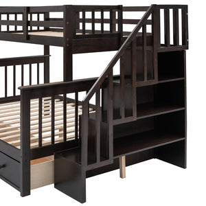 English Elm Stairway Twin Over Full Bunk Bed with Stair Storage Espresso Frame for Kids LT000219AAP-1