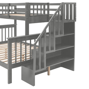 English Elm Stairway Twin Over Full Bunk Bed with Stair Storage Espresso Frame for Kids LT000219AAE-1