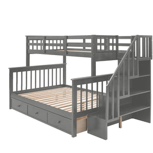 English Elm Stairway Twin Over Full Bunk Bed with Stair Storage Espresso Frame for Kids LT000219AAE-1