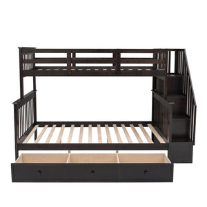 English Elm Stairway Twin Over Full Bunk Bed with Stair Storage Espresso Frame for Kids LT000219AAP-1