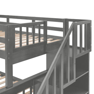 English Elm Stairway Twin Over Full Bunk Bed with Stair Storage Espresso Frame for Kids LT000219AAE