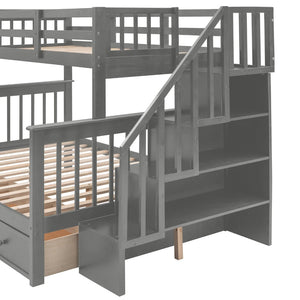 English Elm Stairway Twin Over Full Bunk Bed with Stair Storage Espresso Frame for Kids LT000219AAE