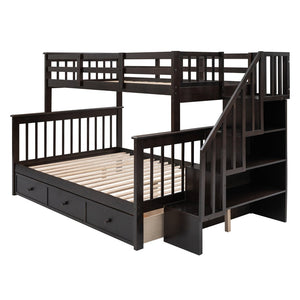 English Elm Stairway Twin Over Full Bunk Bed with Stair Storage Espresso Frame for Kids LT000219AAP