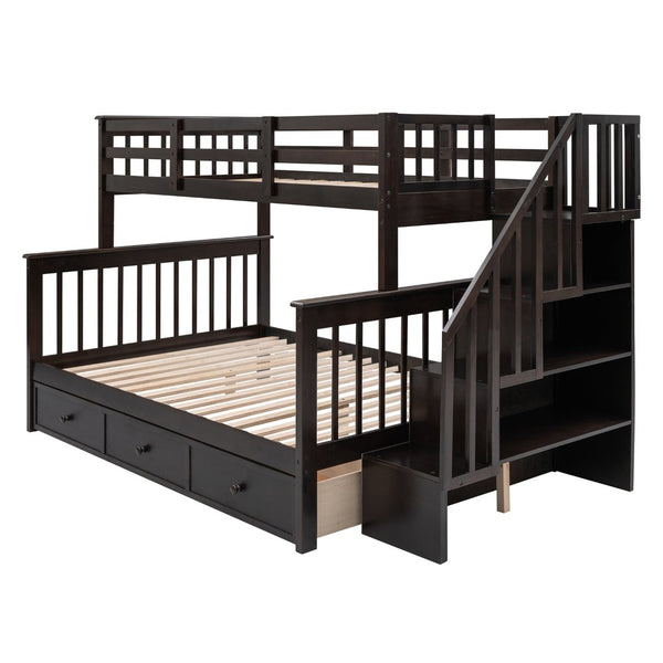 English Elm Stairway Twin Over Full Bunk Bed with Stair Storage Espresso Frame for Kids LT000219AAP