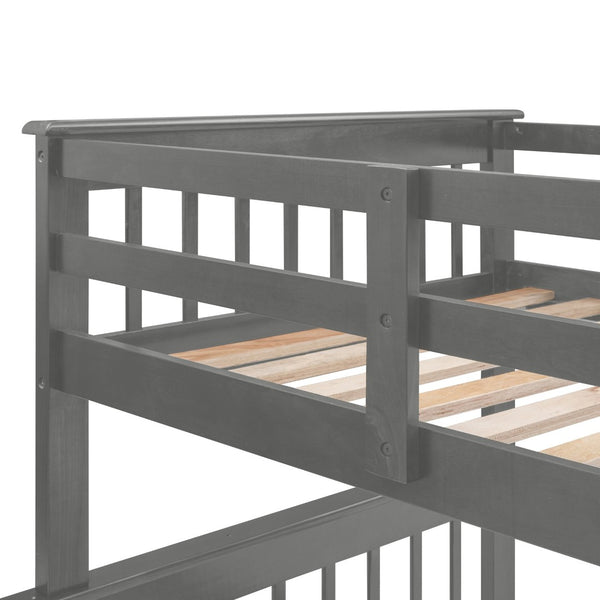 English Elm Stairway Twin Over Full Bunk Bed with Stair Storage Espresso Frame for Kids LT000219AAE