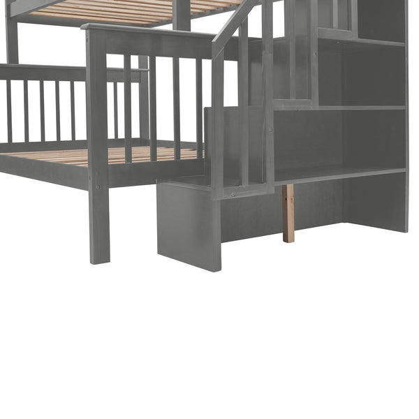 English Elm Stairway Twin Over Full Bunk Bed with Stair Storage Espresso Frame for Kids LT000219AAE