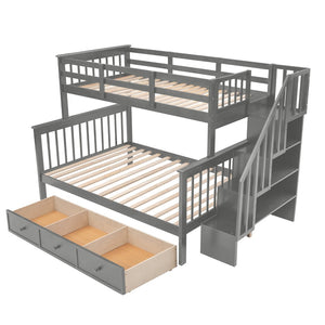 English Elm Stairway Twin Over Full Bunk Bed with Stair Storage Espresso Frame for Kids LT000219AAE