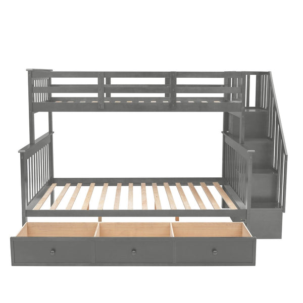 English Elm Stairway Twin Over Full Bunk Bed with Stair Storage Espresso Frame for Kids LT000219AAE