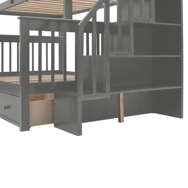 English Elm Stairway Twin Over Full Bunk Bed with Stair Storage Espresso Frame for Kids LT000219AAE