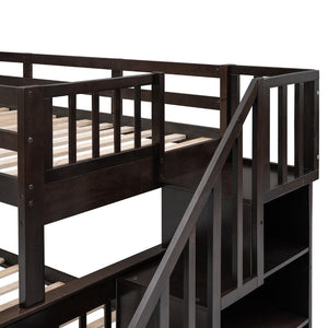 English Elm Stairway Twin Over Full Bunk Bed with Stair Storage Espresso Frame for Kids LT000219AAP-1