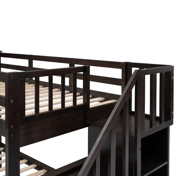 English Elm Stairway Twin Over Full Bunk Bed with Stair Storage Espresso Frame for Kids LT000219AAP