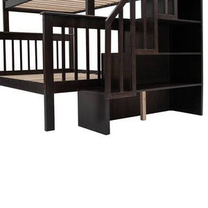 English Elm Stairway Twin Over Full Bunk Bed with Stair Storage Espresso Frame for Kids LT000219AAP-1