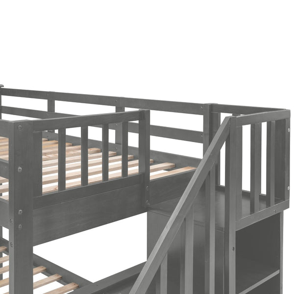 English Elm Stairway Twin Over Full Bunk Bed with Stair Storage Espresso Frame for Kids LT000219AAE