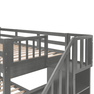 English Elm Stairway Twin Over Full Bunk Bed with Stair Storage Espresso Frame for Kids LT000219AAE-1