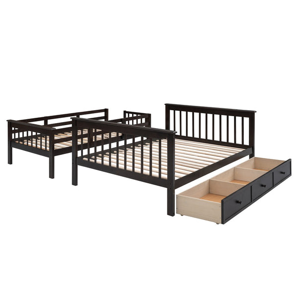 English Elm Stairway Twin Over Full Bunk Bed with Stair Storage Espresso Frame for Kids LT000219AAP-1