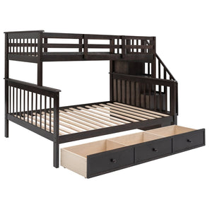 English Elm Stairway Twin Over Full Bunk Bed with Stair Storage Espresso Frame for Kids LT000219AAP-1