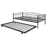 Hearth and Haven Twin Size Daybed with Metal Slats Support and Rolling Trundle, Black W42736846