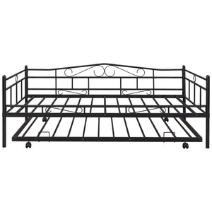 Hearth and Haven Twin Size Daybed with Metal Slats Support and Rolling Trundle, Black W42736846