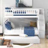 Hearth and Haven Xquisite Full over Full Bunk Bed with Trundle, Guardrail and Storage Staircase, White GX000402AAK-1