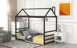 Hearth and Haven Zenithia Twin Size House-Shaped Bed with Chimney Design, Black MF286613AAB