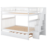 Hearth and Haven Xquisite Full over Full Bunk Bed with Trundle, Guardrail and Storage Staircase, White GX000402AAK-1