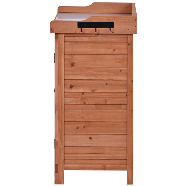 English Elm TOPMAX Outdoor Potting Bench 39" Rustic Fir Wood Workstation with Galvanized Top, 2-Tier Storage Hooks WF285324AAA